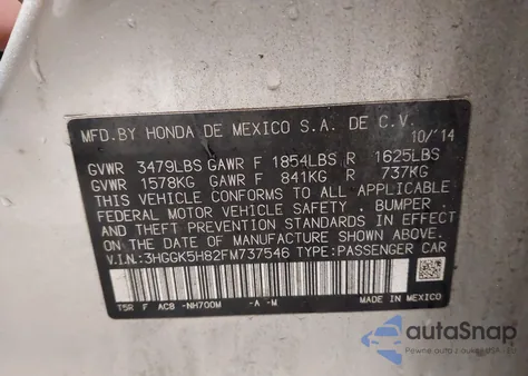 2015 Honda Fit Ex/Ex-L z USA, uszkodzony, nr VIN 3HGGK5H82FM737546